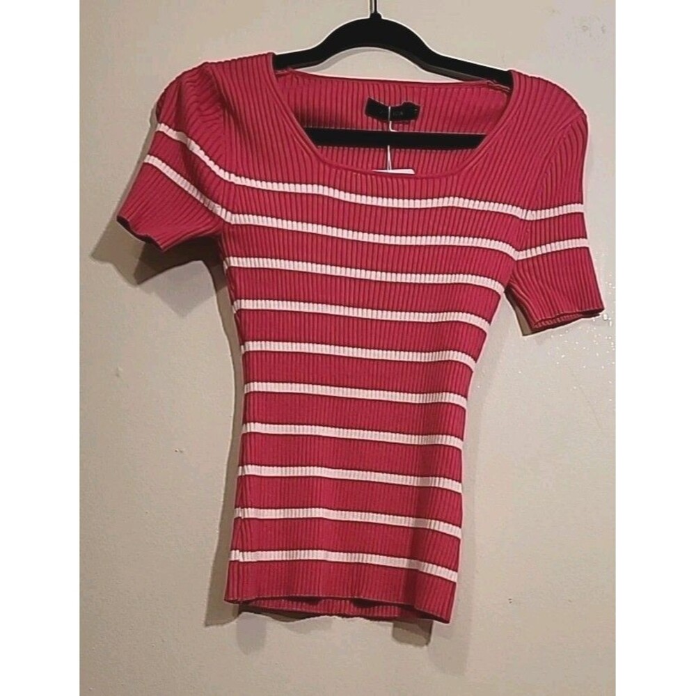 Zesica Pink & White Striped, Textures Knitted Tee, Size Medium